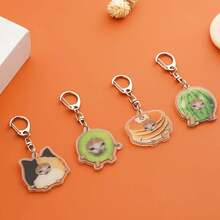 1pc Cute Fruit Face Cat Keychain, Watermelon Cat Expression Keychain, Funny Creative Cute Keychain Bag Charm, Acrylic Transparent Shell Pendant - Keychain - View 3