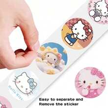 SANRIO 500张/卷 三丽鸥KT猫图案贴纸，可爱卡通圆形封口贴纸，略微防水，易撕，适合母亲节礼物、婚礼季、派对礼品、宾果游戏奖品、返校季、剪贴簿、礼品包装装饰（随机款式） - 彩色 - 查看 2