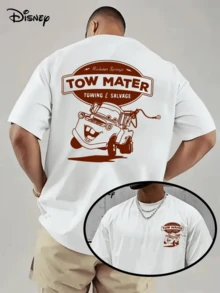 [Disney Licensed]Disney Cars Tow Mater Towing & Salvage Retro Logo Graphic T-Shirt, Men's Casual Short Sleeve Crew Neck Tee, Disney PIXAR11 Movie Themed Streetwear Casual Tops For Summer Daily Wear, Disney Officially Authorized Men's Short-Sleeved T-Shirts, Mens Clothes, Men, Ropa De Hombre, Summer Clothes, Men Shirts, Graphic Tees, Disney Outfits Men, Graphic Tees, Camisetas Para Hombre, Camisas Para Hombre, Summer Outfits For Men, Father's Day Gift, Perfect Gift For Family And Friends, Which Are Necessary For Birthday Parties, Disney Shirts, Mens Clothes, Summer Clothes, Officially Licensed Disney T-Shirts, Disney Men's And Women's Spring/Summer Fashion Casual Short-Sleeve T-Shirts - 白色 - 查看 1