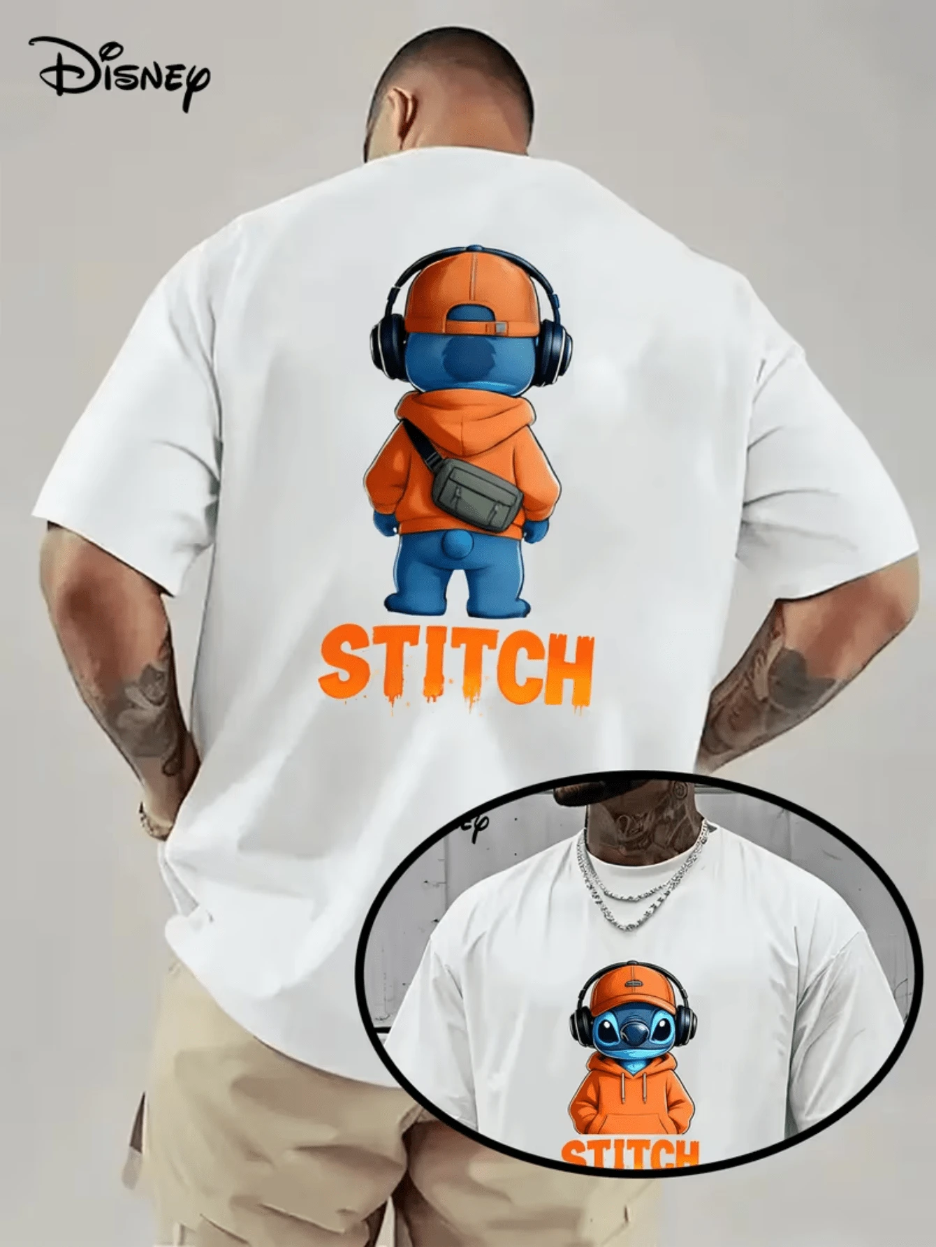 [Disney Licensed]Disney Lilo & Stitch Stitch Back View Headphone Hoodie Graphic T-Shirt, Men's Casual Short Sleeve Crew Neck Tee With Small Chest Print, Urban Streetwear Cartoon Tops For Summer Daily Wear, Disney Officially Authorized Men's Short-Sleeved T-Shirts, Mens Clothes, Men, Ropa De Hombre, Summer Clothes, Men Shirts, Graphic Tees, Disney Outfits Men, Graphic Tees, Camisetas Para Hombre, Camisas Para Hombre, Summer Outfits For Men, Father's Day Gift, Perfect Gift For Family And Friends, Which Are Necessary For Birthday Parties, Disney Shirts, Mens Clothes, Summer Clothes, Officially Licensed Disney T-Shirts, Disney Men's And Women's Spring/Summer Fashion Casual Short-Sleeve T-Shirts - 白色 - 查看 1
