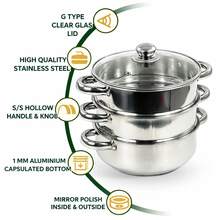 Aafan 25CM 3 Tier Stainless Steel Induction Hob Steamer With Glass Lid Cookware Pot & Pan Set, Food Steamer For Vegetables, Fish, Meat & Chicken, Easy Clean Kitchen Cookware - View 3