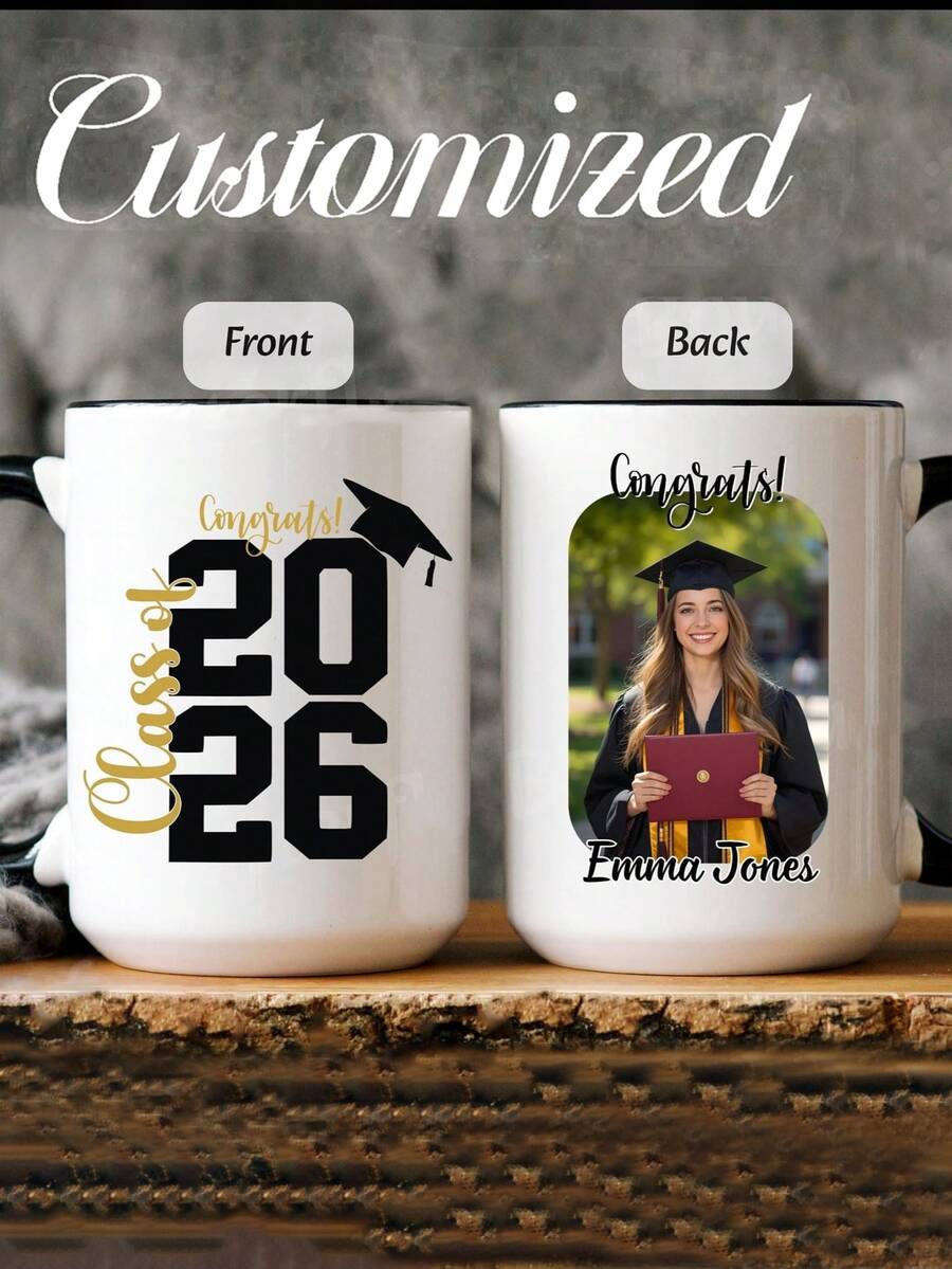 Personalized 2026 Graduation Mug - Name And Year Graduation Cap Mug, Graduation Theme Mug, Personalized "Class Of 2026" Ceramic Tea/Coffee Cup, No Assembly Required, Suitable For Graduation Gift, Birthday, Party Favors - Multicolor - View 1