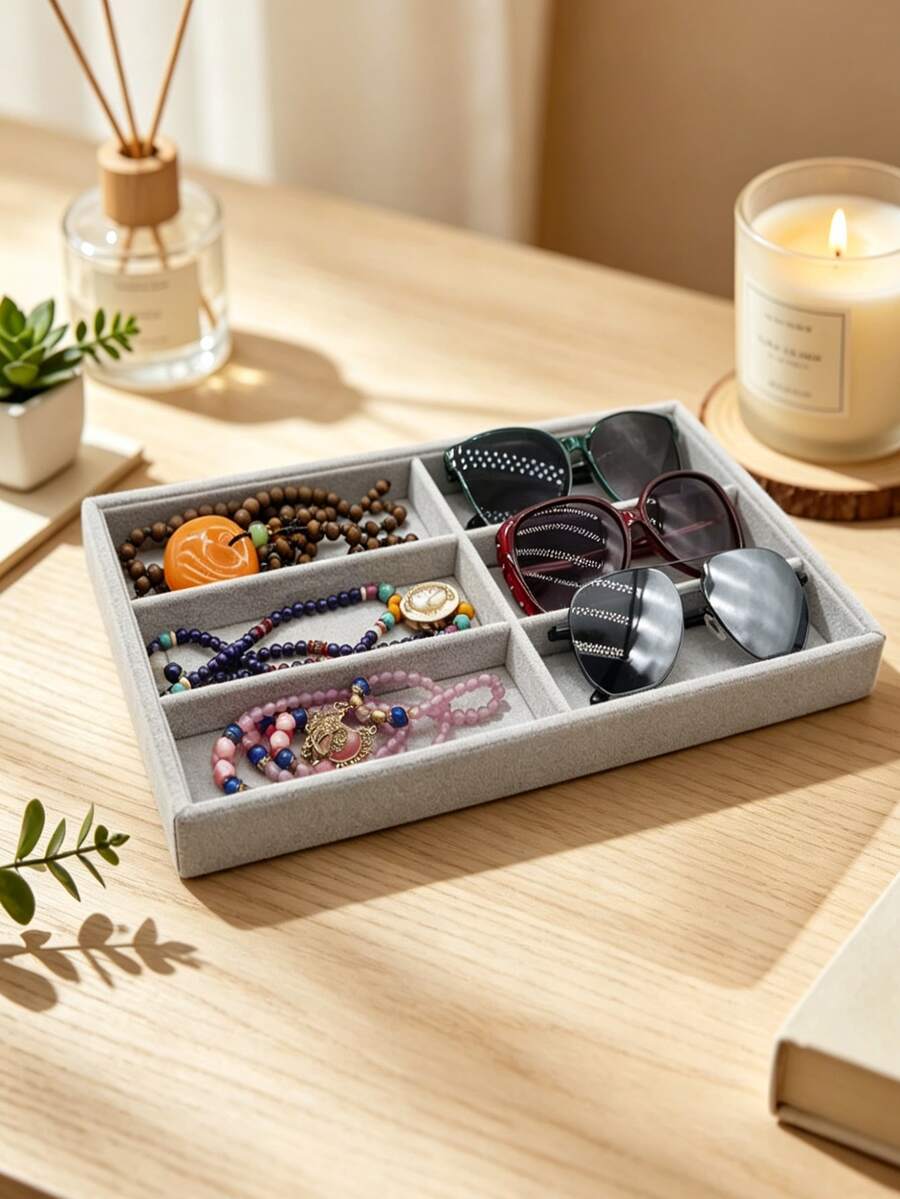 Fashion Eyeglasses Storage Tray, Eyeglasses Display Box, Drawer Organizer, Stackable Showcase, Suitable For Earrings, Necklaces, Bracelets, Rings, Hair Clips, Hair Bands, Scratch-Resistant Soft Lining, Fits Standard Drawers - Multicolor - View 1