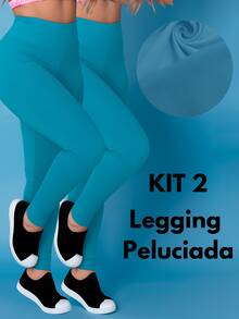 Kit 2 Pants Thermal Leggings Plush Winter Leg Felpuda Flannel Tarelles - 藍色 - 查看 1
