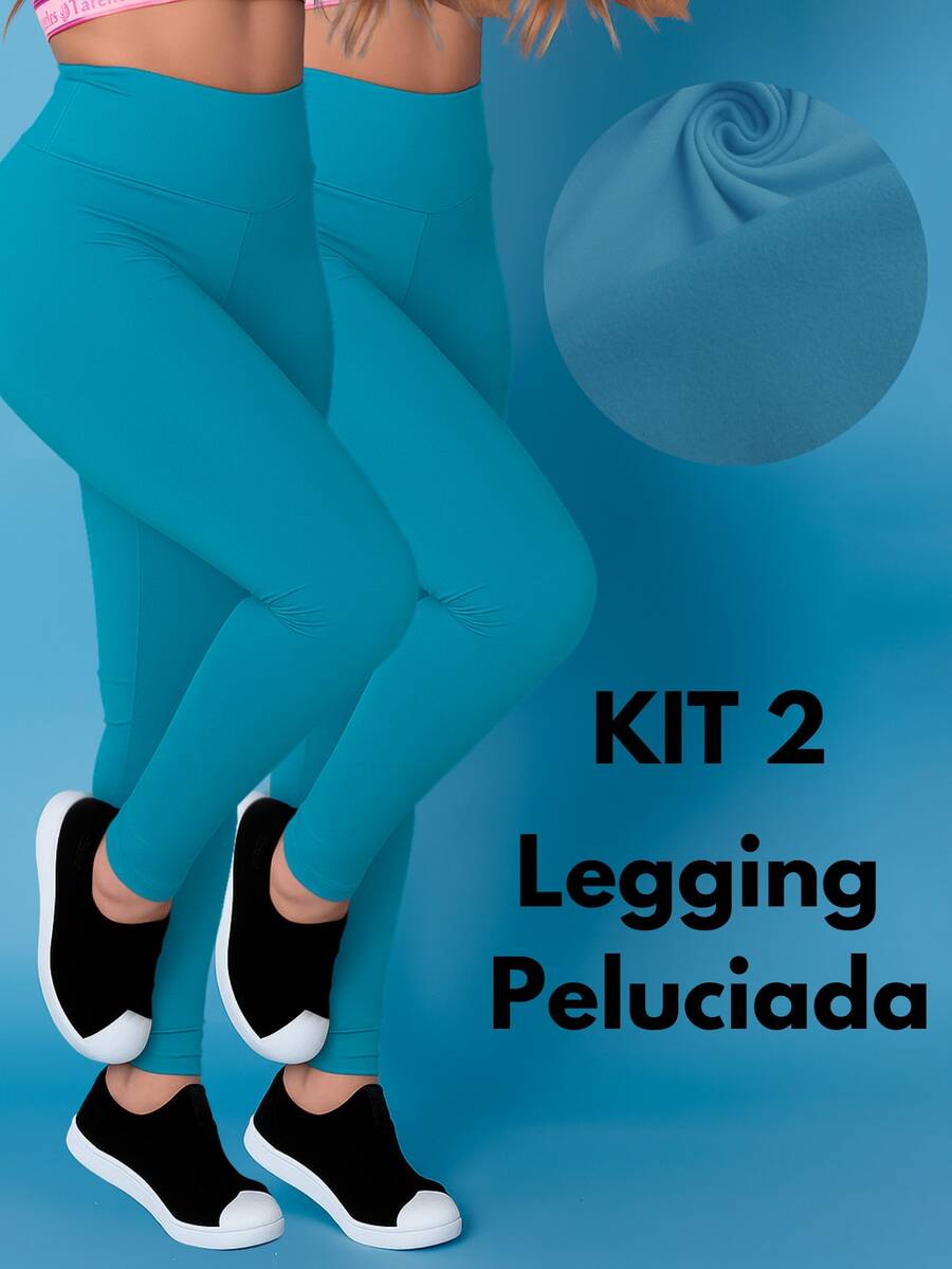 Kit 2 Pants Thermal Leggings Plush Winter Leg Felpuda Flannel Tarelles - 藍色 - 查看 1
