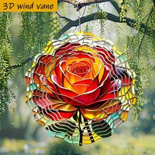 3D 1pc Colorful Glass Blooming Red & Yellow Rose Display, 10in*10in With Rotating Hook, 360° DIY Creative Rotating Decor, Windmill Rotation, Easy Installation, Suitable For Christmas, Halloween, And Other Holiday Gifts (Pendant Not Included), Random Style - Multicolor - View 3