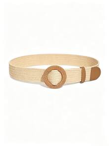 Bohemian Style Woven Straw Belt With Oval Buckle, Suitable For Casual Summer Wear For Young Girls, Cute Oval Buckle Belt Fits Well With Summer Outfits - Multicolor - View 4