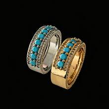 1 pieza Anillo de aro con circonita cúbica y turquesa totalmente pavimentado, estilo bohemio - Anillo turquesa - Ver 4