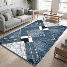 1 件装黑金几何图案天鹅绒地毯，现代奢华柔软天鹅绒长方形地毯，底部防滑，适用于客厅、卧室、家居装饰，是节日派对、画廊空间和日常高端时尚的理想之选。 - A - 查看 3