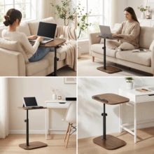 1er-Set C-förmiger Sofa Beistelltisch, Höhenverstellbar & 360° Drehbar, Klappdeckel Tablett für Couch, Bett & Liege, Multifunktionaler Snack Tisch, Leicht zu Reinigen - Schwarz • 1er Set - Übersicht 9