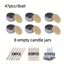 47-Piece Deluxe Set! 8 Metal-Lid Candle Jars, Essential For DIY Projects, Includes Empty Jars, Wicks, Sticks, And Stickers – The Perfect Gift Choice. - Multiple Styles - View 6