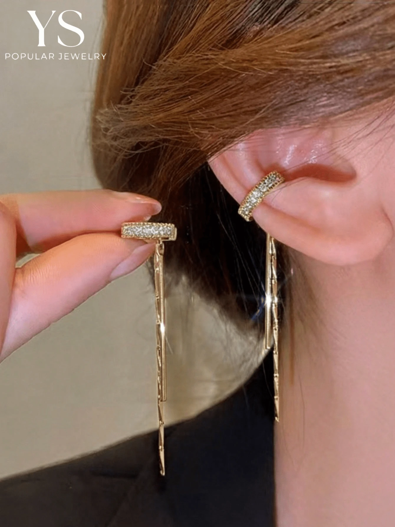 1 Pasang Anting Jepit Panjang dengan Rumbai, Aksesori Perhiasan Elegan untuk Wanita & Pelajar, Cocok untuk Semua Musim, Hadiah