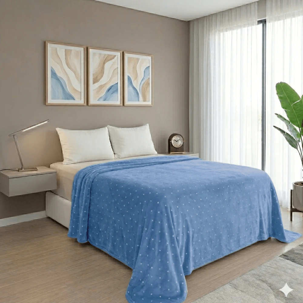 Double Blanket Anti-Allergic Microfiber Soft Polka Dot Pattern - Blue - View 1