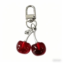 1 pièce Nouveau porte-clés en forme de cerise brillante simulée pour femmes, chaîne de sac/téléphone mode délicate en 3D avec fruit, joli charm de sac en forme de cerise, pendentif de fruit en acrylique frais, porte-clés de cerise douce, décoration de téléphone suspendue en métal doré girly. Cadeau pour mère, père, remise de diplôme et enseignant - Rouge foncé - Voir 4