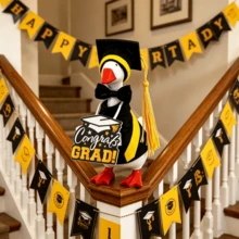 Desktop Goose Graduation Outfit 4-Piece Miniature Gown And Cap Set 7 Inch Goose Costume With Bowtie And Hanging Sign - Black - View 1