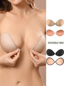 2 pares de cinta adhesiva reutilizable para levantar el busto - Cubiertas invisibles diarias para los pezones, copas de sujetador de silicona sin tirantes, sujetador autoadhesivo de mango, sujetador invisible - Adecuado para vestidos y vestidos de novia - Multicolor - Ver 2