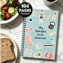 1本软皮健身饮食日志笔记本，螺旋装订，包含运动记录、食物追踪、进度图表，男女通用，便携式健康生活方式规划器、饮食和锻炼计划本、励志日记 - A5 - 查看 5