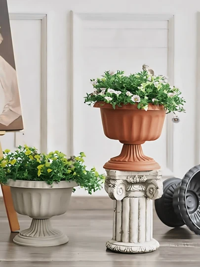 White Wine Glass Shaped Resin Planter, European Classical Cup-Shaped Hydroponics Lotus Flower Pot, Lotus Pot, Retro Tower-Shaped Hydroponics Flower Pot, Suitable For Growing Aquatic Plants Like Water Clover And Lotus