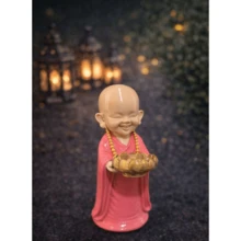 Monge Buda Flor de Lótus 3D 10cm Decoração Zen Casa - Rosa - Visão 1