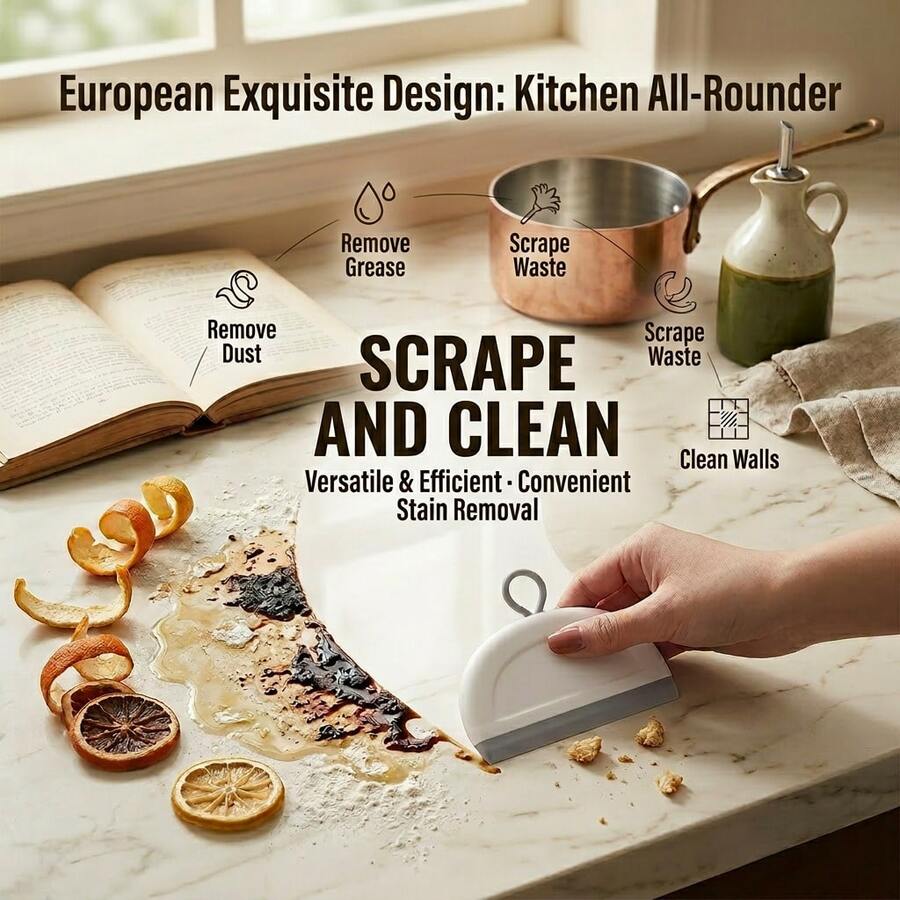 1 pieza Raspador de silicona multifuncional, puede eliminar polvo, grasa, residuos y manchas. Adecuado para cocina, despensa, fregadero, paredes de azulejos, baño y varios escenarios. Herramienta esencial para la limpieza del hogar y el mantenimiento de la cocina/baño.