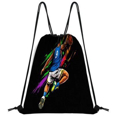 1pc Sports Drawstring Backpack, Polyester Travel Shoe Storage Bag, Random Print, Machine Washable Luggage Bag, Boys Backpack, Back To School Supplies Storage, Travel Storage Bag, Suitable For School, Class, Outdoor Sports
