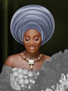 1pc Shiny Gold Satin Gele Headwrap, Handmade Layered African Turban For Wedding - A - View 6