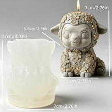 European Style Retro Embossed Flower Lamb Scented Candle Silicone Mold Home Cute Style Lamb Scented Candle Handmade Mold Exquisite Pattern Sitting Lamb Shaped Candle DIY Plaster Mold Reusable Easy To Clean And Easy To Demould Can Be Given As A Holiday Gift To Family, Friends And Best Friends - A-White - View 8