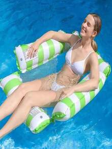 2pcs/1pc Striped Inflatable Pool Hammock; Perfect For Photos, Vacations, Parties And Relaxation. Multiple Styles Available, Ideal Summer Gift. Beach Essential. - Multicolor - View 6