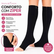 Kit Of 2 Pairs Of Zipperless Compression Socks 3/4 Length For Circulation, Varicose Veins, Swelling, Tired Legs, Edema, Orthopedic Treatment, Thrombosis, Unisex - 黑色和米色 - 查看 2