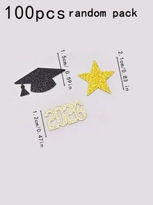 100/500颗彩色纸屑,适合毕业装饰,2026毕业帽和星星3种款式混合,适用于毕业桌面装饰、活动派对、毕业礼物、氛围营造、派对装饰 - 多色 - 查看 10