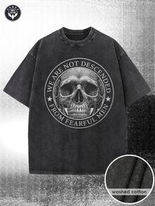 Camiseta de 230G Clean, con diseños de motivos de calaveras, hecha de tela estampada con cera de alta calidad, lavable a máquina, con un grosor ideal para usar en verano, perfecta para actividades al aire libre y regalos navideños - Negro - Ver 1