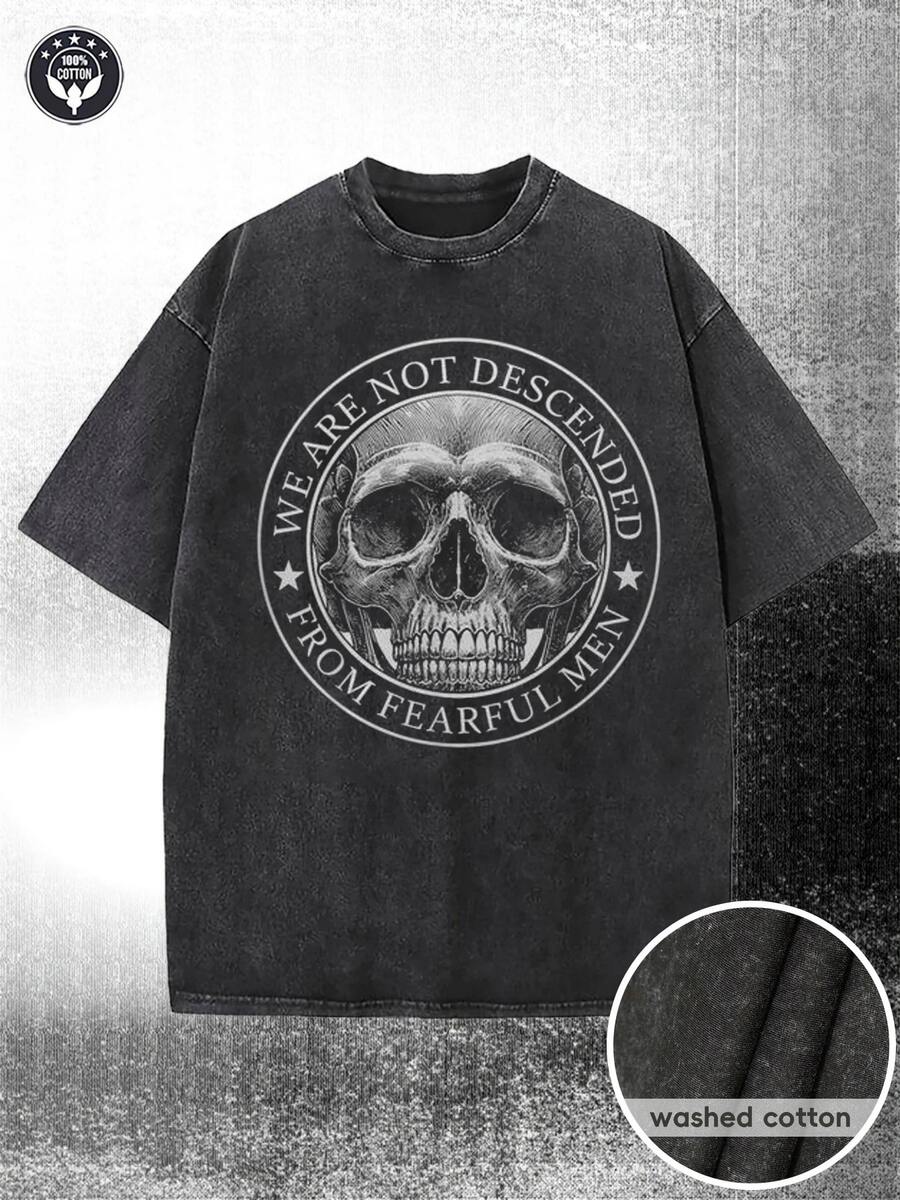 Camiseta de 230G Clean, con diseños de motivos de calaveras, hecha de tela estampada con cera de alta calidad, lavable a máquina, con un grosor ideal para usar en verano, perfecta para actividades al aire libre y regalos navideños - Negro - Ver 1