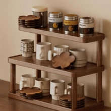 1pc Vintage Wooden Desktop Storage Rack, Retro Multi-Layer Cosmetic Organizer Rack, Multi-Functional Household Storage Rack, Kitchen Spice Rack, Cup And Mug Holder, Open Shelving Unit, Suitable For Lipstick, Perfume, Cups, Spices, Coffee Cans And Other Skincare & Makeup Products - Space-Saving Countertop Display Shelf - Multicolor - View 4