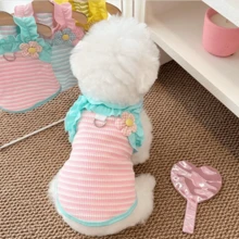 1 bộ quần áo thú cưng mùa xuân/hè: Áo thun hai dây dệt kim cho chó, áo vest cho mèo, áo không tay kẻ sọc Dopamine nhẹ, thoáng khí, thoải mái cho chó. - Nhiều màu - Xem 3