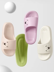 4 Pairs Unisex Bathroom Slippers, Solid Color Open Toe Breathable Slippers, Comfortable Non-Slip EVA Material, Perforated Design For Breathability And No Water Accumulation - Side Bear Slippers - View 5
