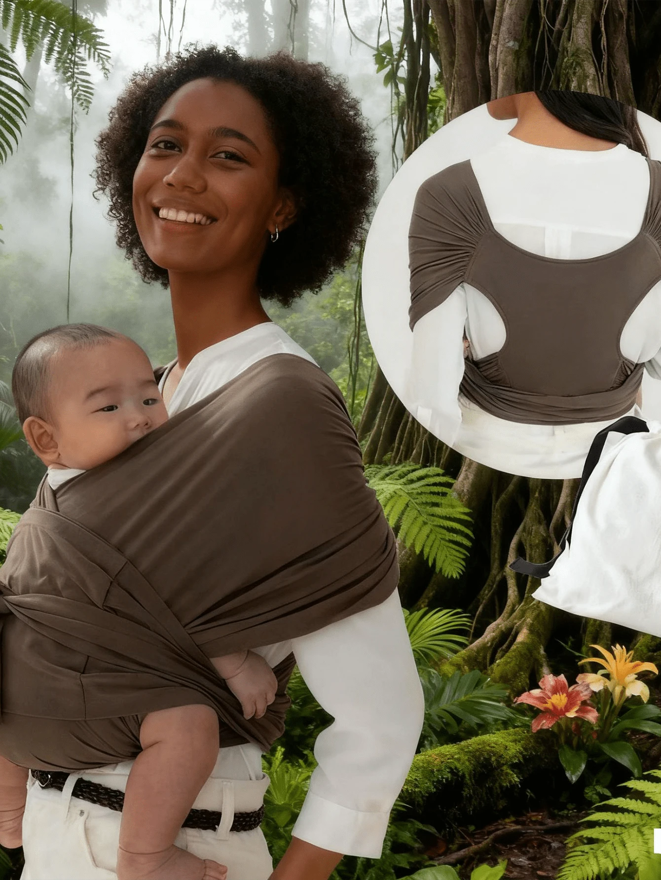 符合人体工学的婴儿背带，可调节弹性婴儿背巾，适合哺乳和旅行，亲肤材质，轻便易携，解放双手，适合幼儿和新生儿，舒适的户外婴儿背带，婴儿背巾，婴儿背带，婴儿吊带，新生儿背带，哺乳遮阳布，解放双手的婴儿背带，新生儿背巾，旅行婴儿背带 - 彩色 - 查看 1