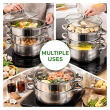 Aafan 25CM 3 Tier Stainless Steel Induction Hob Steamer With Glass Lid Cookware Pot & Pan Set, Food Steamer For Vegetables, Fish, Meat & Chicken, Easy Clean Kitchen Cookware - View 5