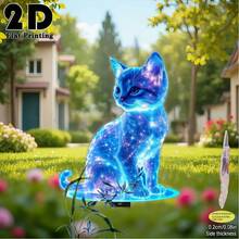 2D Flat - 1pc Decorative Art Acrylic Blue Starry Sky Cat Garden Stake, Easy To Insert In Lawn, Cemetery, Perfect Easter Gift, Classic Design, Durable Home & Garden Decor - A - View 6