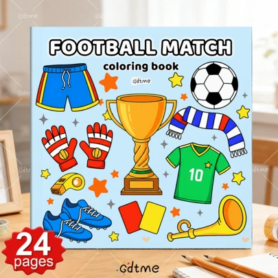 24页成人涂色书，以足球比赛为主题，包含世界杯元素，适合作为男孩生日礼物、返校礼物、送给女球迷的礼物，也是一款教育文具，尺寸为7.9x7.9英寸。