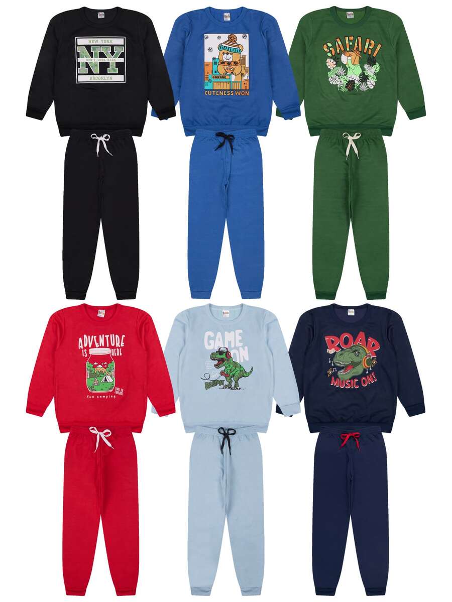 8-Piece Boys' Winter Sweatshirt Set (Sizes 1-16) - 4 Sweatshirts + 4 Pants - Kit Of 2 Sets (2 Jackets + 2 Pants) - View 1