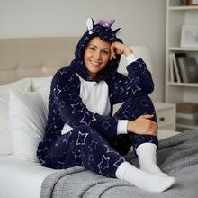 nerd hunters Adult Unicorn Hooded Kigurumi Pajama Suit - Navy Blue - View 7