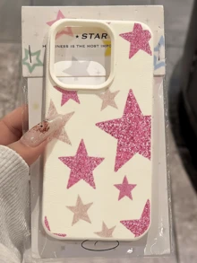 1件 白色亮片星星極簡風個性化 TPU 防震全包手機殼，適用於 Apple 18 17 16 15 14 13 12 11 Pro Max Air 及系列 - 彩色 - 查看 2