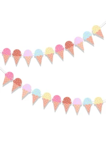2pcs Colorful Ice Cream Cone Shaped Flags Decor, Summer Party Kids Birthday Ice Cream Theme Decorations, Baby Shower Decor - Multicolor - View 1