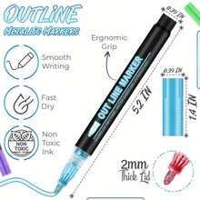 2-Headed Permanent Marker, 12/24 Color Metallic Marker Pen Set, Self-Outlining Metallic Art Markers - Multicolor - View 3