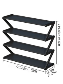 1pc 21.65" X 7.28" X 19.48" 4-Tier Large Capacity Z-Shaped Shoe Rack, Plastic Floor Standing Storage Organizer, Multi-Function High Capacity Shelf, Easy Assembly, Stackable, Suitable For Living Room, Entryway, Dorm, Space Saving, Available In Pink/Black/White - Multicolor - View 3