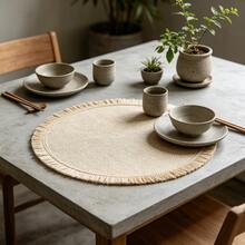 2/4/6pcs Brown Tassel Round Placemats, Vintage Linen Table Mats, Durable & Natural Aesthetic, Suitable For Dining Table, Wedding, Restaurant, Kitchen, Hotel, Home Gathering, Party & Holiday Occasions - Multicolor - View 3
