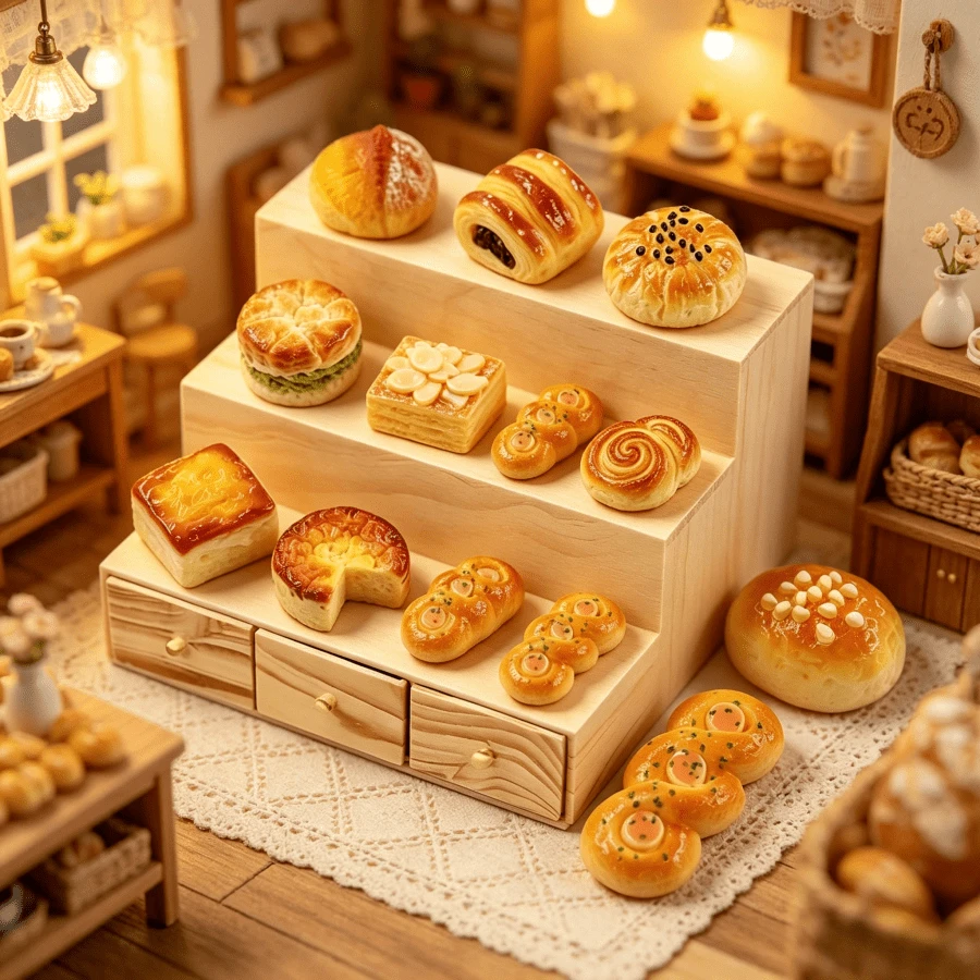 Miniature Building-Style Display Rack, Miniature Food Display Stand, Dollhouse Decor Rack, Miniature Bread Rack Ornament, Micro Scene Photography Prop, Dollhouse Mini Shelf Model, Supermarket Mini Shelf - Multicolor - View 1