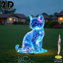 2D Flat - 1pc Decorative Art Acrylic Blue Starry Sky Cat Garden Stake, Easy To Insert In Lawn, Cemetery, Perfect Easter Gift, Classic Design, Durable Home & Garden Decor - A - View 7