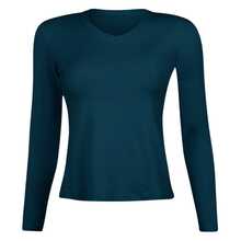 Kit 3 Women's Basic Long Sleeve V-Neck Blouses - 棕色/藍綠色/焦糖色 - 查看 3