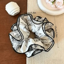 Vintage Tinte Farbverlauf 4-lagiger Haargummi, eleganter geknoteter Haargummi, Blume Muster Retro Polyester Haaraccessoire, geeignet für alle Jahreszeiten, Festivals, Partys - Verschiedenfarbig - Übersicht 2